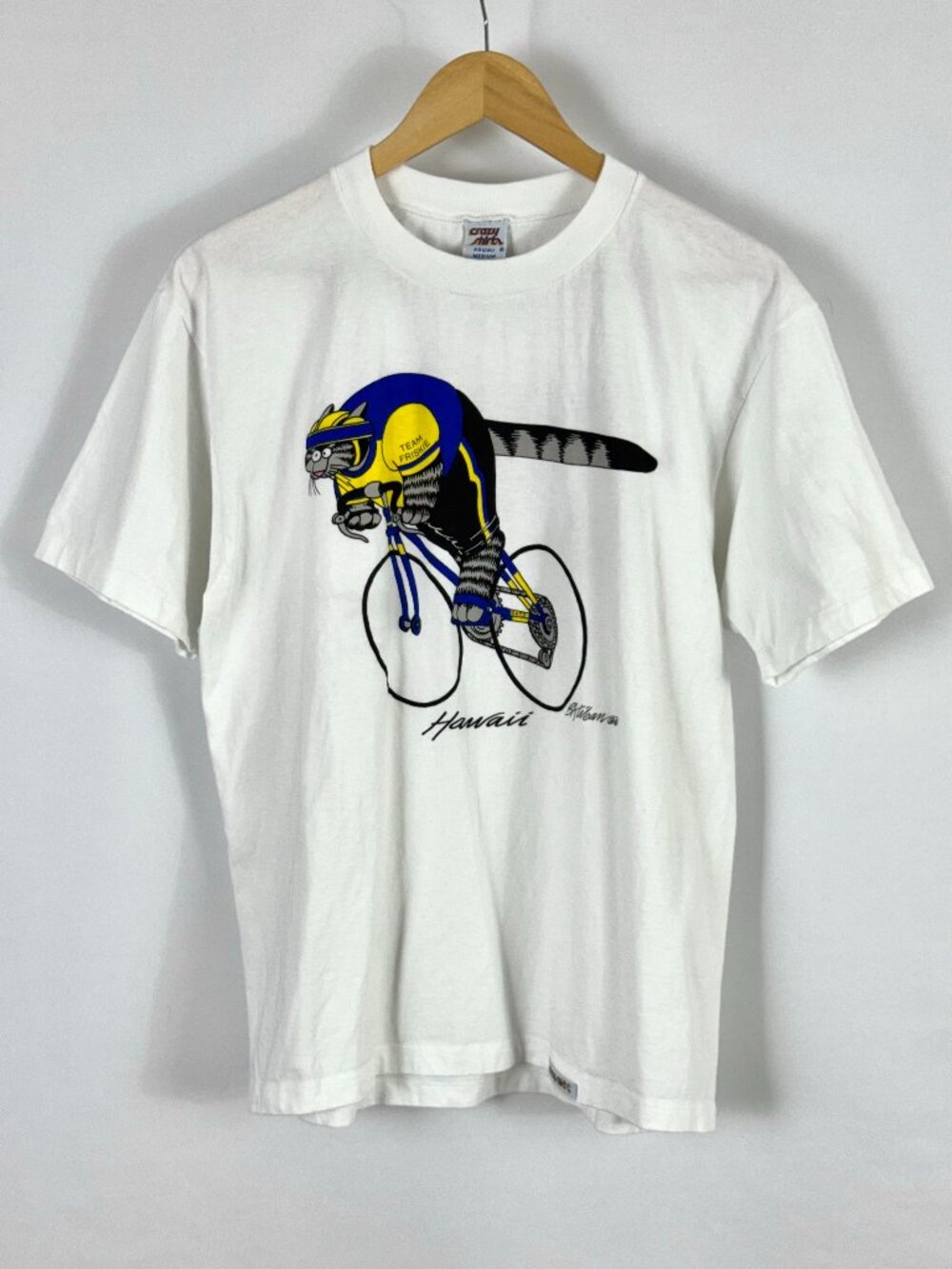 Vtg Kliban Cat Single Stitch Team Friskie Bicycle T-Shirt Hawaii Dog Crazy Shirt